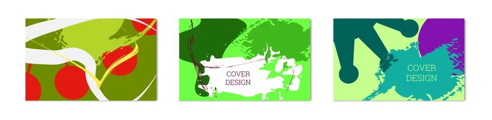 Paint strokes and geometric elements. Set of 3 multi-colored backgrounds. N.. Stock Illustration