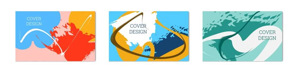 Paint strokes and geometric elements. Set of 3 multi-colored backgrounds. N.. Stock Illustration