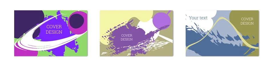 Paint strokes and geometric elements. Set of 3 multi-colored backgrounds. N.. Stock Illustration