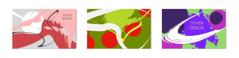 Paint strokes and geometric elements. Set of 3 multi-colored backgrounds. N.. Stock Illustration