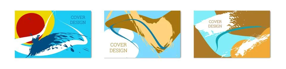 Paint strokes and geometric elements. Set of 3 multi-colored backgrounds. N.. Stock Illustration