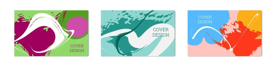 Paint strokes and geometric elements. Set of 3 multi-colored backgrounds. N.. Illustrazione stock