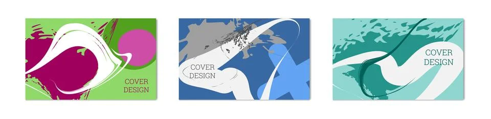 Paint strokes and geometric elements. Set of 3 multi-colored backgrounds. N.. Stock Illustration