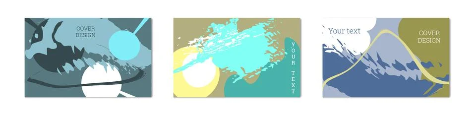 Paint strokes and geometric elements. Set of 3 multi-colored backgrounds. N.. Illustrazione stock