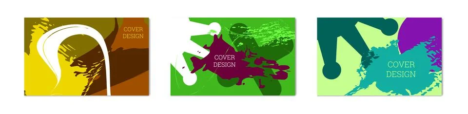 Paint strokes and geometric elements. Set of 3 multi-colored backgrounds. N.. Stock Illustration