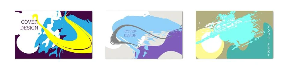 Paint strokes and geometric elements. Set of 3 multi-colored backgrounds. N.. Illustrazione stock