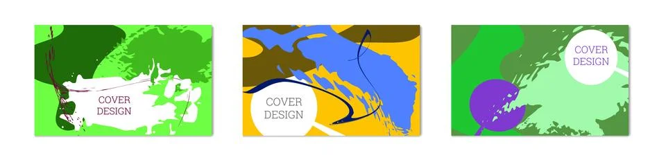 Paint strokes and geometric elements. Set of 3 multi-colored backgrounds. N.. Illustrazione stock