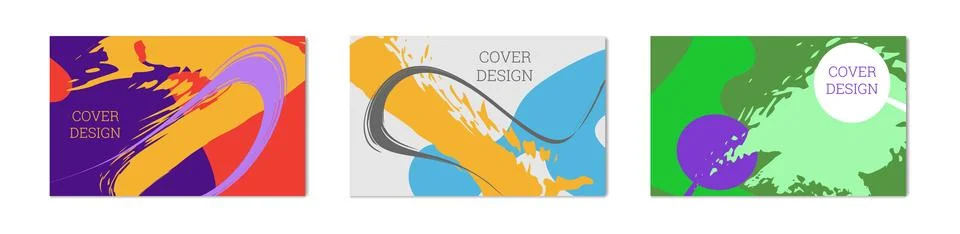 Paint strokes and geometric elements. Set of 3 multi-colored backgrounds. N.. Illustrazione stock