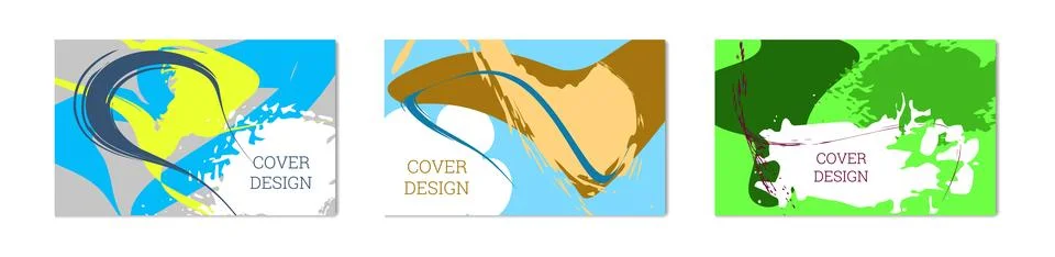 Paint strokes and geometric elements. Set of 3 multi-colored backgrounds. N.. Illustrazione stock