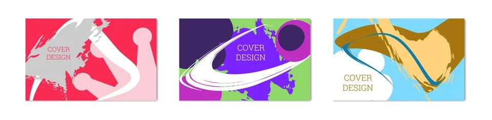 Paint strokes and geometric elements. Set of 3 multi-colored backgrounds. N.. Illustrazione stock