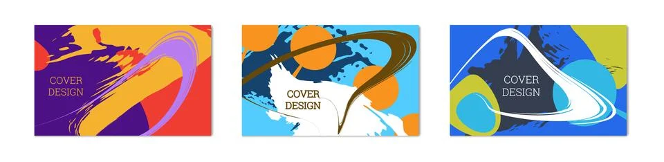 Paint strokes and geometric elements. Set of 3 multi-colored backgrounds. N.. Illustrazione stock