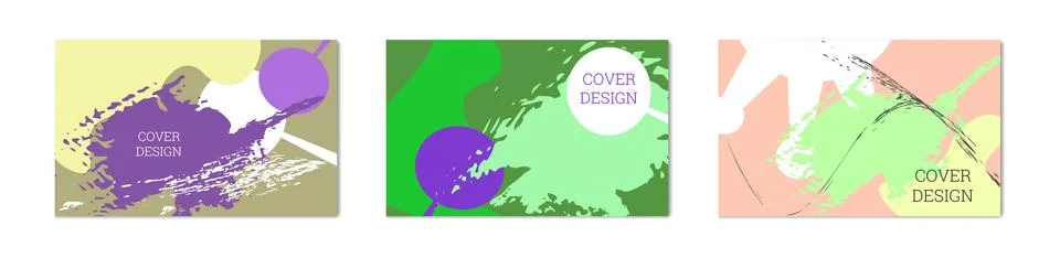 Paint strokes and geometric elements. Set of 3 multi-colored backgrounds. N.. Illustrazione stock