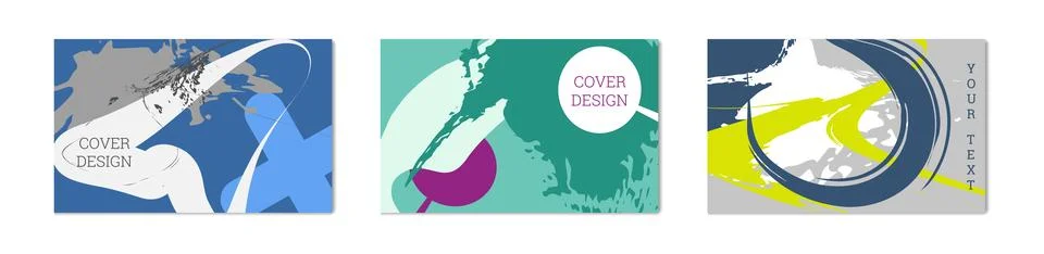 Paint strokes and geometric elements. Set of 3 multi-colored backgrounds. N.. 스톡 일러스트