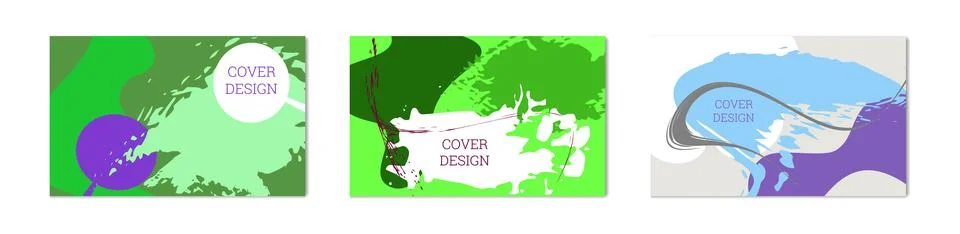 Paint strokes and geometric elements. Set of 3 multi-colored backgrounds. N.. 스톡 일러스트