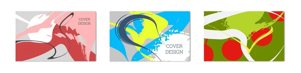 Paint strokes and geometric elements. Set of 3 multi-colored backgrounds. N.. 스톡 일러스트