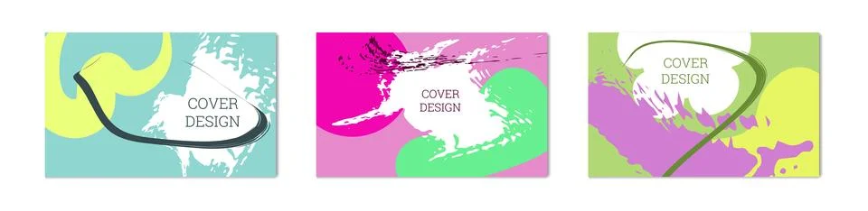 Paint strokes and geometric elements. Set of 3 multi-colored backgrounds. N.. 스톡 일러스트