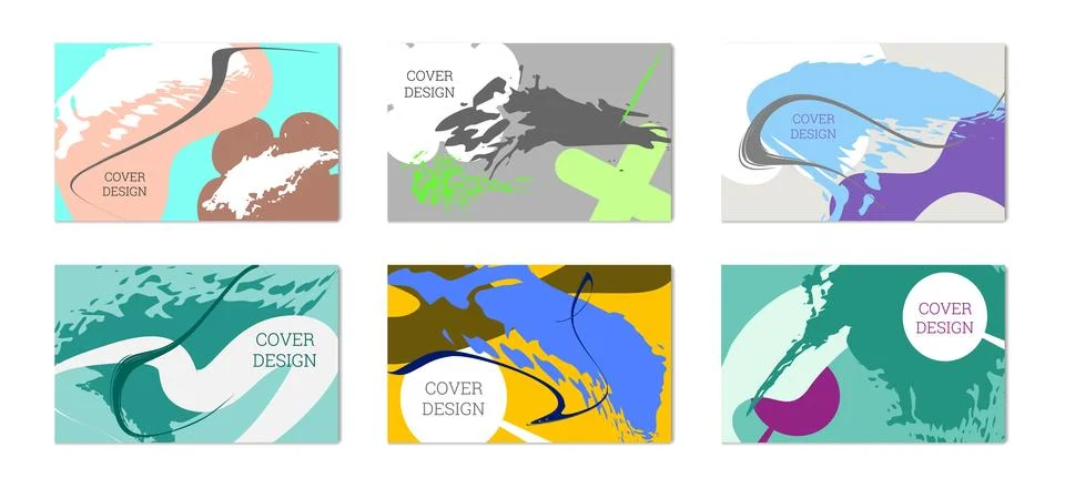 Paint strokes and geometric elements. Set of 6 multi-colored backgrounds. Not Illustration