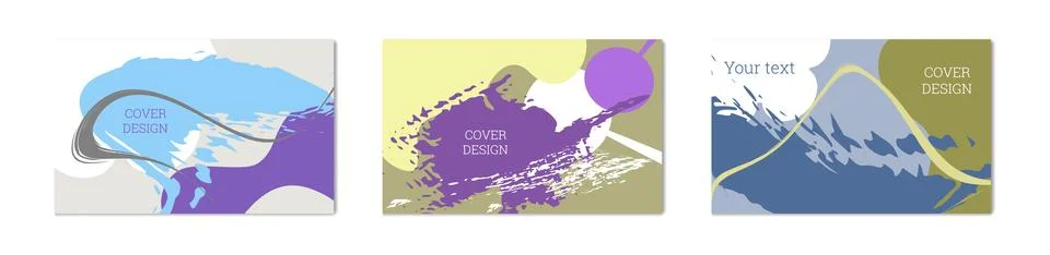 Paint strokes and geometric elements. Set of 3 multi-colored backgrounds. N.. 스톡 일러스트