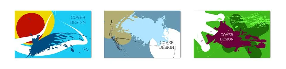 Paint strokes and geometric elements. Set of 3 multi-colored backgrounds. N.. Illustration