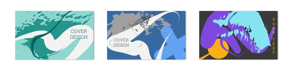 Paint strokes and geometric elements. Set of 3 multi-colored backgrounds. N.. Illustration