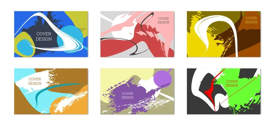 Paint strokes and geometric elements. Set of 6 multi-colored backgrounds. Not 스톡 일러스트