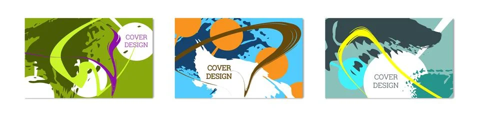 Paint strokes and geometric elements. Set of 3 multi-colored backgrounds. N.. 스톡 일러스트