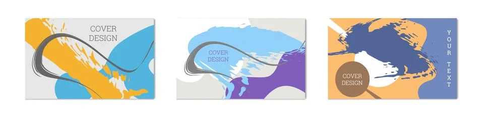 Paint strokes and geometric elements. Set of 3 multi-colored backgrounds. N.. 스톡 일러스트
