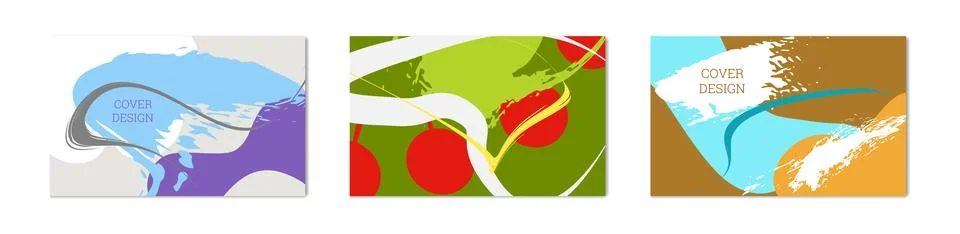 Paint strokes and geometric elements. Set of 3 multi-colored backgrounds. N.. 스톡 일러스트