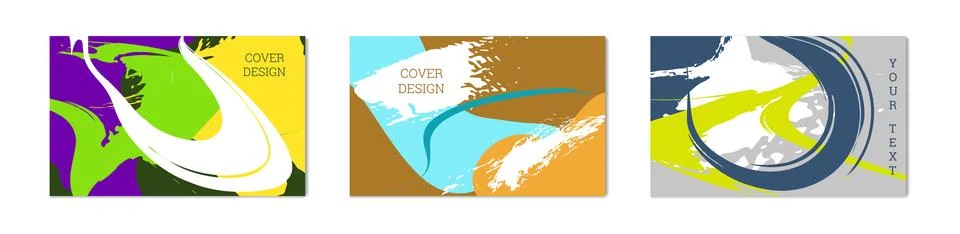 Paint strokes and geometric elements. Set of 3 multi-colored backgrounds. N.. 스톡 일러스트
