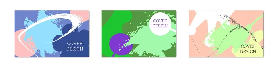 Paint strokes and geometric elements. Set of 3 multi-colored backgrounds. N.. 스톡 일러스트