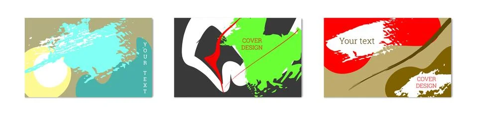 Paint strokes and geometric elements. Set of 3 multi-colored backgrounds. N.. Stock Illustration