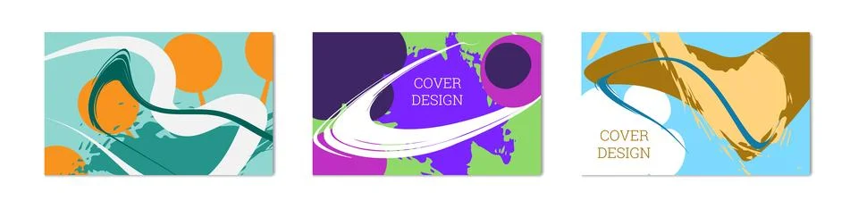 Paint strokes and geometric elements. Set of 3 multi-colored backgrounds. N.. Stock Illustration