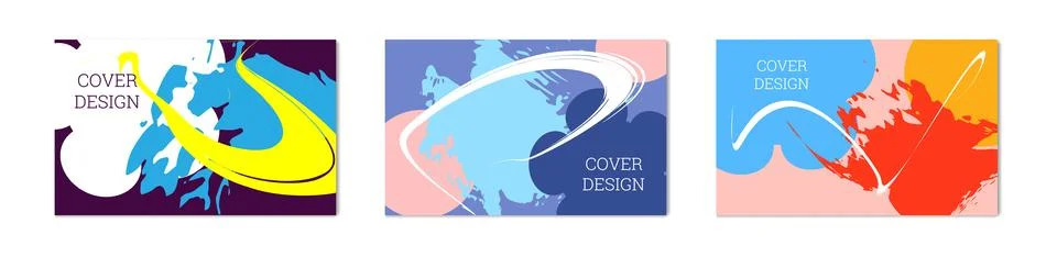 Paint strokes and geometric elements. Set of 3 multi-colored backgrounds. N.. Stock Illustration