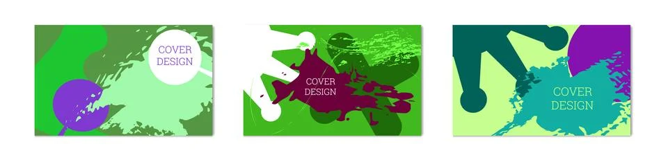 Paint strokes and geometric elements. Set of 3 multi-colored backgrounds. N.. 库存插图