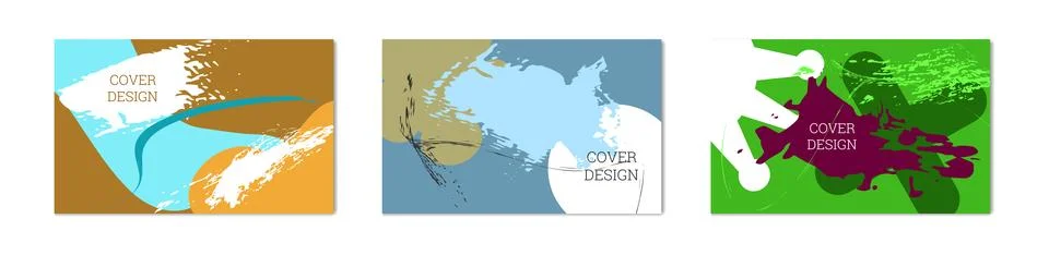 Paint strokes and geometric elements. Set of 3 multi-colored backgrounds. N.. 스톡 일러스트