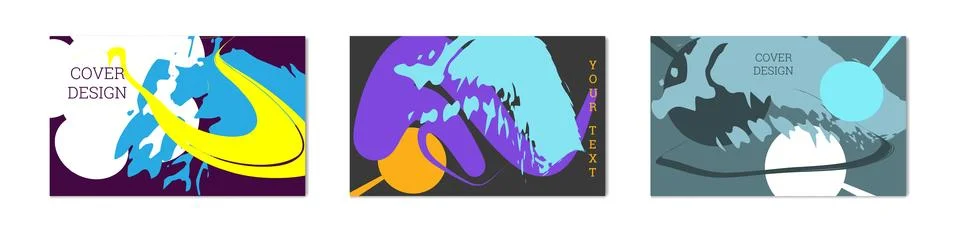 Paint strokes and geometric elements. Set of 3 multi-colored backgrounds. N.. 스톡 일러스트