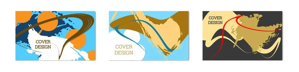Paint strokes and geometric elements. Set of 3 multi-colored backgrounds. N.. 스톡 일러스트