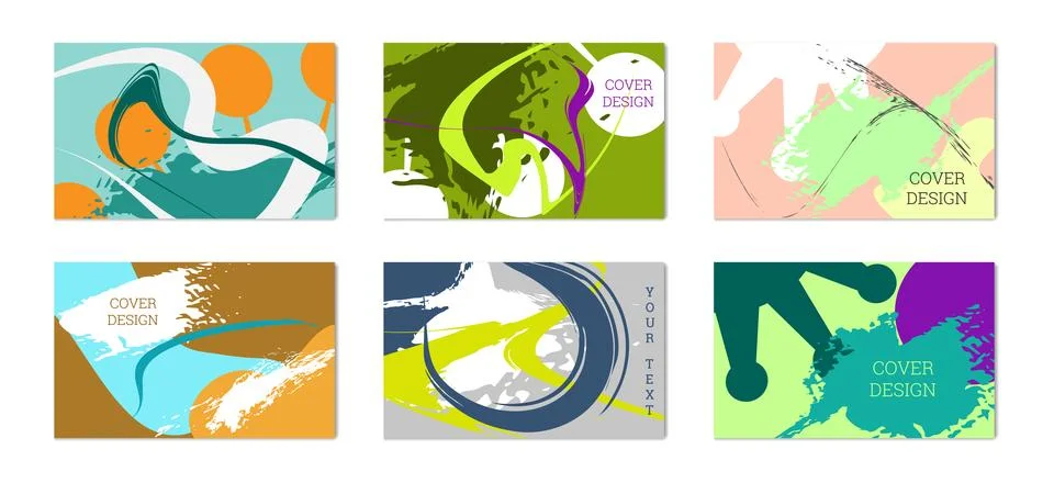Paint strokes and geometric elements. Set of 6 multi-colored backgrounds. Not Stock Illustration