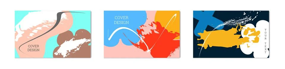 Paint strokes and geometric elements. Set of 3 multi-colored backgrounds. N.. Stock Illustration