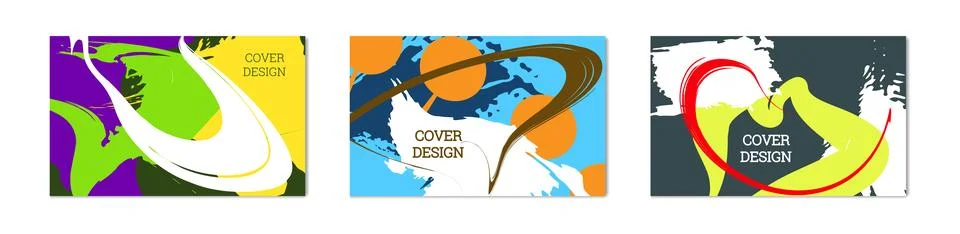 Paint strokes and geometric elements. Set of 3 multi-colored backgrounds. N.. Stock Illustration