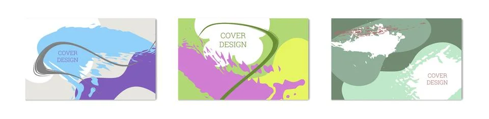 Paint strokes and geometric elements. Set of 3 multi-colored backgrounds Stock Illustration