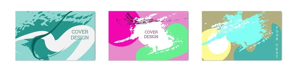 Paint strokes and geometric elements. Set of 3 multi-colored backgrounds Stock Illustration
