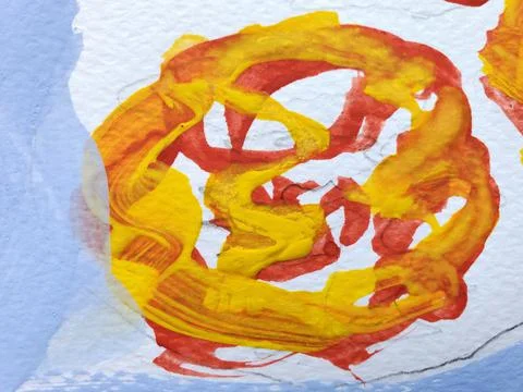 Paint texture of yellow and red paints mixing on watercolor paper Stock Illustration