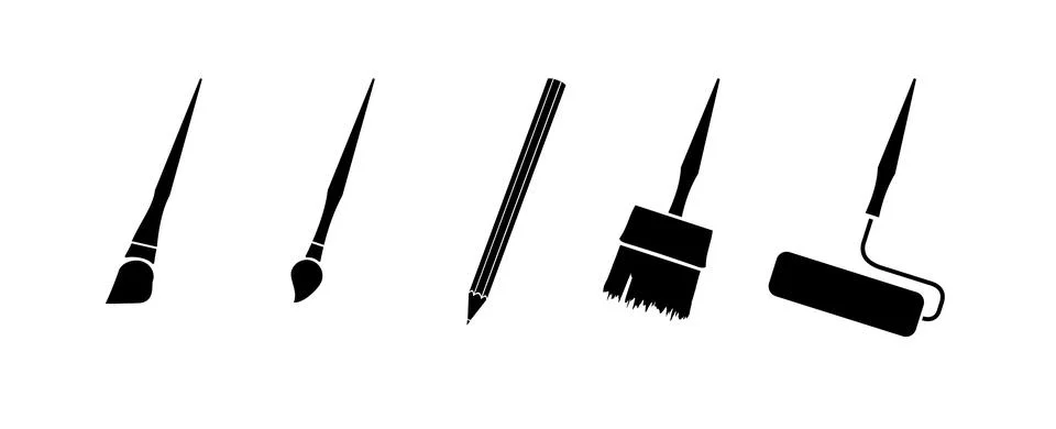 Paint tool icon in flat black design. Brush vector for decorating walls, artist Stock Illustration