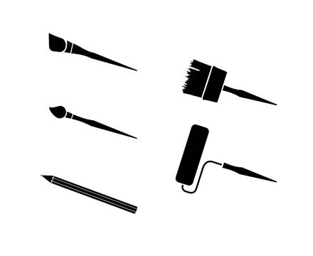 Paint tool icon in flat black design. Brush vector for decorating walls, artist Stock Illustration