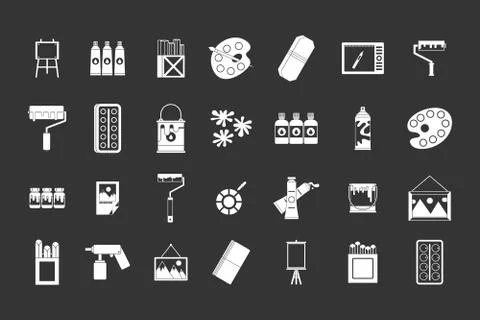 Paint tools icon set grey vector Stock Illustration