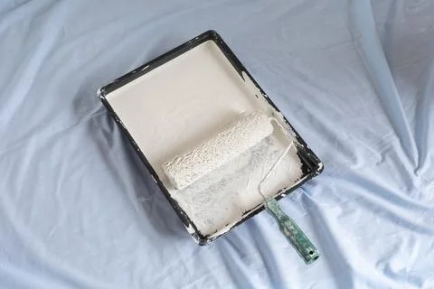 Paint tray and roller Foto stock