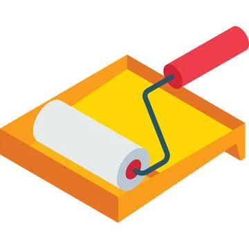 Paint tray with brush vector icon plastic can tool Stock Illustration