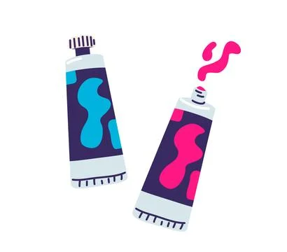 Paint tubes closed and open with paint smears vector illustration. Painting Stock Illustration