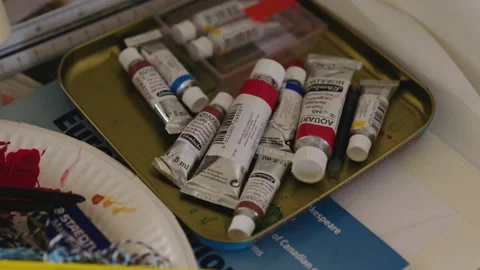Paint Tubes On The Table Stock Footage 221849732